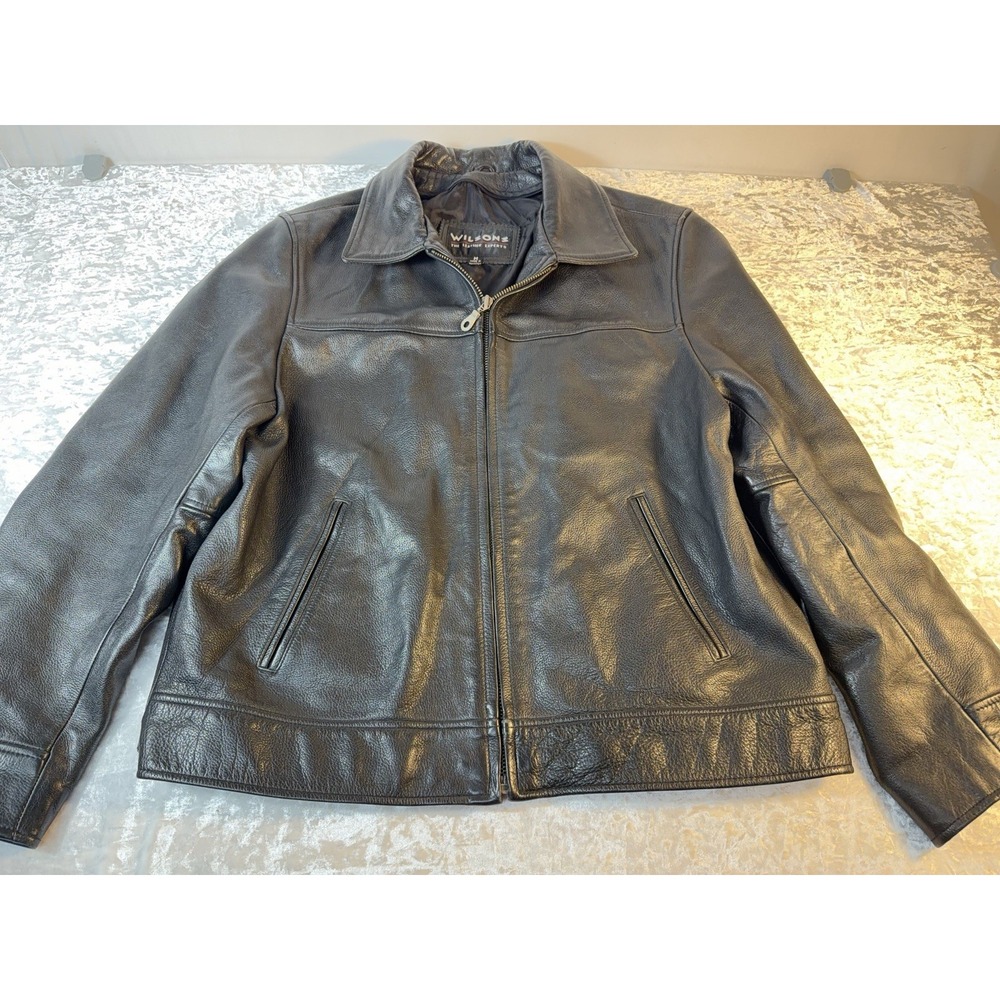 Vintage Wilsons Leather Jacket Mens M Black Genuine Leather Y2K Moto Biker